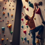 Grimpeur sur un mur d'escalade en salle - entraînement croisé escalade et Hyrox